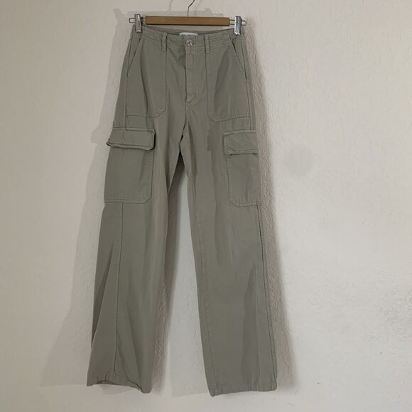 Zara Pants Women 0 Khaki Cargo High Rise Wide Leg Utility Grunge Streetwear 90s - Picture 1 of 9